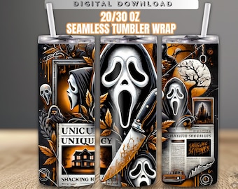Ghostface Halloween-bekeromslag: zwart-gouden schreeuw naadloos png (digitale download)