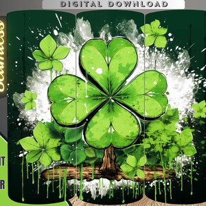 St. Patrick&#39;s Day Clover Drip Tumbler Sublimation Design (Digital Download)