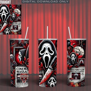 Halloween Tumbler Sublimation Design: Spooky Ghostface Scream Newspaper Wrap (Digital Download)