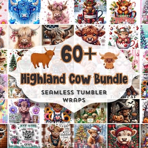 Gobelet vache Highland pour sublimation : emballages PNG 20 oz 30 oz (téléchargement numérique)
