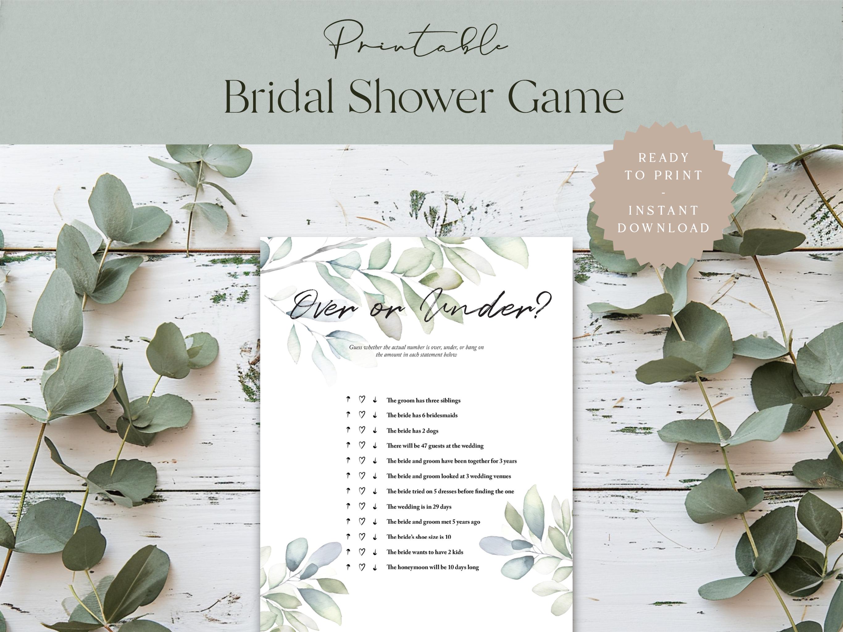 Over or Under Printable Bridal Shower Game Modern Wedding Over or Under ...