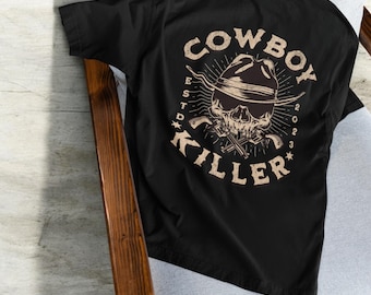 Cowboy Killer T-Shirt, Western Skull Graphic Tee, Biker Cowboy Shirt, Country Western Style, Country Rock T-Shirt, Biker Western Gift Idea