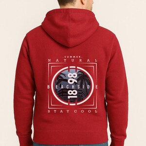 Beachside Summer Hoodie, Palm Tree Graphic Pullover, Cool Urban Streetwear Sweatshirt, Men’s Coastal Vacation Casual Hoodie, Gift For Him