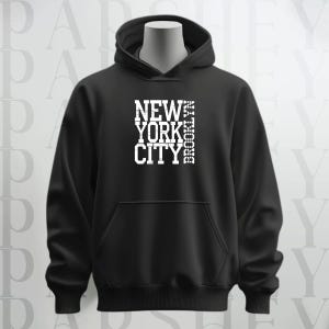 NYC Brooklyn Printed Black Hooded,Winter Hoodie,Aesthetic Hoodie,Streetwear Hooded,Trendy Hoodie, Unisex Hoodie,Graphic Hoodie,Custom Hoodie