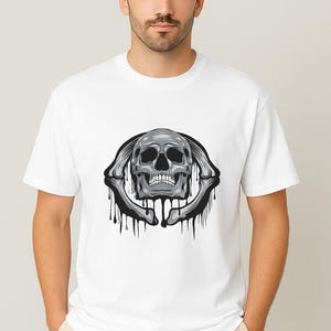 Skull Drip Graphic T-Shirt, Gothic Streetwear Tee, Dark Grunge Skull Print Shirt, Alternative Fashion Top for Men & Women