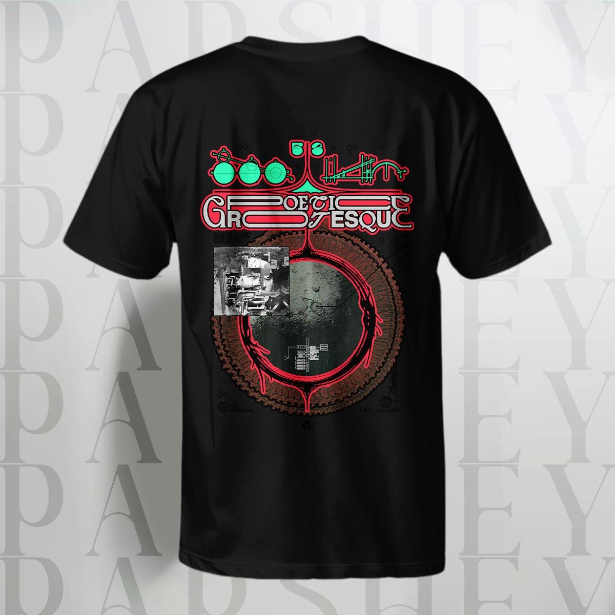 Poetica Grotesque Women's Oversized Fit Black T-Shirt, Retro Back Graphic Printed Tshirt Cotton Half Sleeve Tees, Comfortable Streetwear