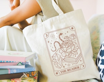 Book Lover Tote Bag, The Reader Tarot Card, Bookish Tote Bag, Library Tote Bag, Book Gifts, Book Canvas Tote Bag, Book Lover Gifts