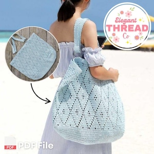 Crochet Beach Bag Pattern | The Market Tote Crochet Pattern | Crochet Blue Bag Pattern | Summer Crochet Project | Sun Hat Pattern Free Gift.