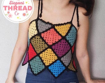 Granny Square Crochet Crop Top Pattern | Boho Summer Tank (PDF Download)