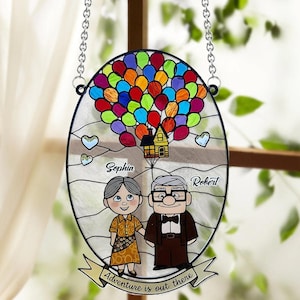 Custom Carl And Ellie Suncatcher Ornament, Up Movie Couple Window Decor, My Greatest Adventure Ornament, Disney Couple Suncatcher Gift