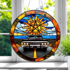 Decoração de janela acrílica sobrenatural, ornamento sobrenatural, suspensão de janela acrílica, Sam e Dean, decoração de casa de janela Winchester