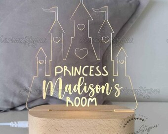 Personalized Princess Castle Night Light, Custom Name Baby Girl Room Decor, Princess Night Light, Custom Night Light Baby
