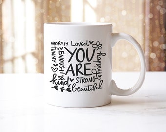 You Are Worthy Motivational Mug Ceramic Mug Tea Cup And Coaster Set Gift