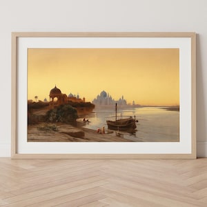 India, Taj Mahal at Dusk Vintage Art Print - Instant Download Printable Wall Art, Digital Download Poster, India Travel Photography Print