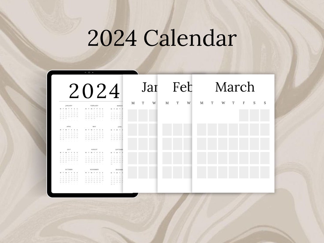 Printable Calendar 2024 Monthly Planner Monday and Sunday Start A4, A5 ...