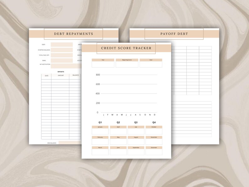 Annual credit score tracker monthly budget a4 a5 letter sizes