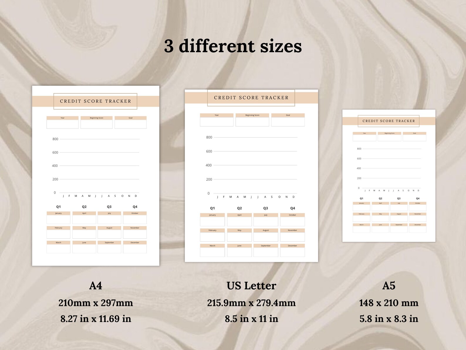 Annual credit score tracker monthly budget a4 a5 letter sizes