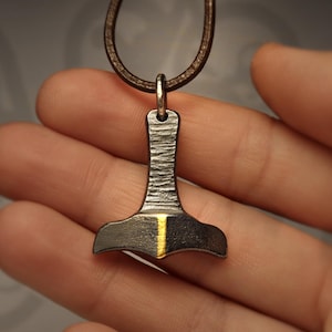 Thor&#39;s Hammer Pendant: Radiant Mjölnir Sterling silver and 24k yellow gold | Viking & Norse mythology inspired jewelry handmade in Norway.