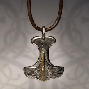Viking Ship Mjölnir: Thor&#39;s Hammer in Sterling silver and 24k gold, handmade to order in Norway | Norse mythology inspired jewelry.