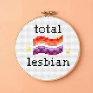 Simple Cross Stitch Pattern - TOTAL LESBIAN - Gay Crafts - LGBTQ embroidery - Beginner Quick Cross Stich Project - Cute Lesbian Flag