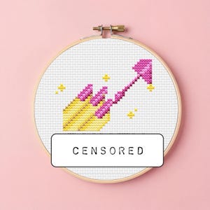 Simple Cross Stitch Pattern - CUNTY - Nails Emoji - LGBTQ embroidery - Beginner Quick Cross Stich Project - Cute Rude Decor