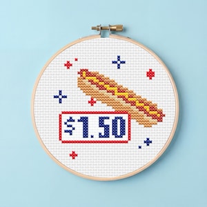 Costco Dog Cross Stitch Pattern - HOT DOG - Funny Glizzy Embroidery - Beginner Quick Cross Stich Project - Unique and Weird Pattern