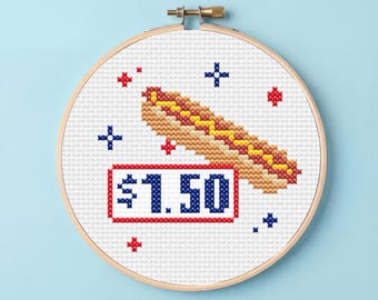Costco Dog Cross Stitch Pattern - HOT DOG - Funny Glizzy Embroidery - Beginner Quick Cross Stich Project - Unique and Weird Pattern