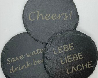 Schiefer Untersetzer Personalisiert Text Logo Laser graviertes Geschenk Hochzeit Geburtstag  Weihnachten Tee Kaffee Gin Bier Wein Whiskey