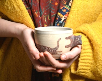 Tasse Chat anse-  céramique/poterie artisanale et poétique
