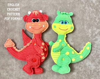 SET Crochet patterns: dragon and dinosaur - Amigurumi dinosaur toy - Crochet Rag Doll pattern - Crochet design dino