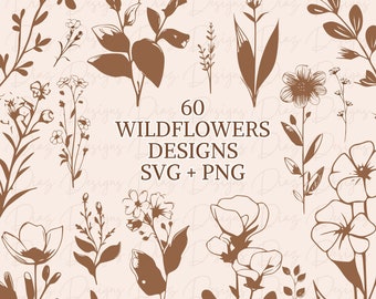 Wildflower bundle svg, floral svg, floral bundle svg, wildflower clipart, botanical svg, flower svg bundle, wildflower png, floral png.