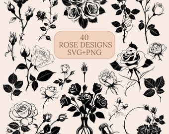 Rose svg bundle, roses clipart, rose png, wildflower svg, floral bundle svg, botanical svg, bouquet svg, wedding svg, floral svg