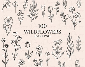 Wildflower bundle svg, floral svg, floral bundle svg, wildflower clipart, botanical svg, flower svg bundle, wildflower png, floral png.