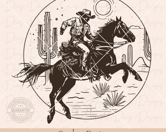 Cowboy horse svg, retro cowboy svg, western cowboy rodeo cricut, riding horse clipart, desert scene svg, wild west vector, horse ranch svg.