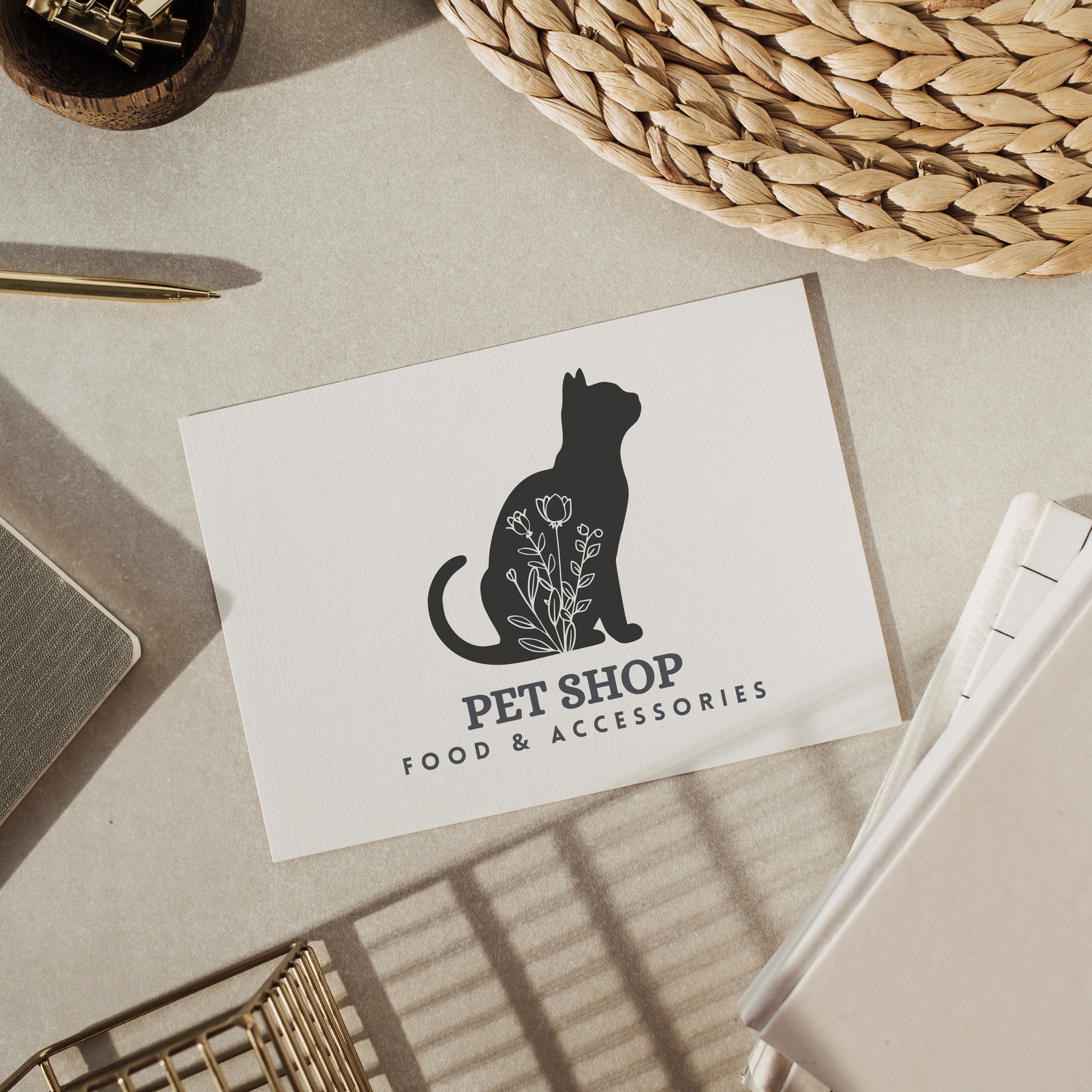 花柄の猫のシルエット SVG、猫の花のアウトライン SVG、座っている猫の