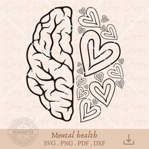 Brain heart svg, mental health svg, mind health cricut, floral brain clipart, anatomy svg, self love png, mind heart cricut, awareness png.