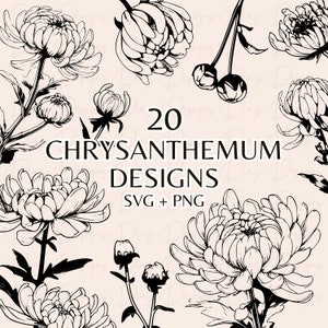 Crisântemos SVG, Crisântemo Clipart, Flores de Crisântemo SVG, Flores Silvestres Clipart, Desenho de Tatuagem PNG, Crisântemo PNG