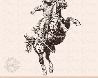 レトロなカウボーイの馬の SVG、カウボーイ ロデオのクリカット、乗馬馬のクリップアート、西部のカウボーイのカット ファイル、ワイルド ウェストのベクター、牧場の SVG。