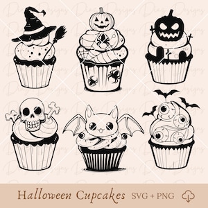 Cupcake di Halloween svg, cupcake spettrali clipart, cupcake di strega png, muffin svg, cupcake clipart, muffin png, cupcake clipart.