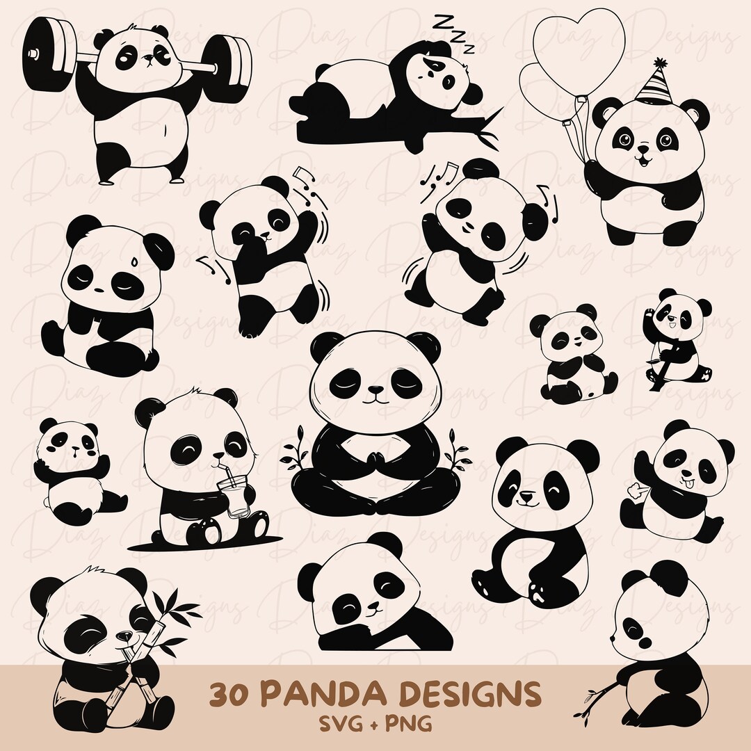 Panda Svg Bundle, Cute Panda Svg, Kawaii Panda Clipart, Funny Panda Cut ...