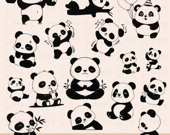 panda svg bundle, cute panda svg, kawaii panda clipart, funny panda cut file, baby panda cricut, panda bear vector, cartoon panda svg