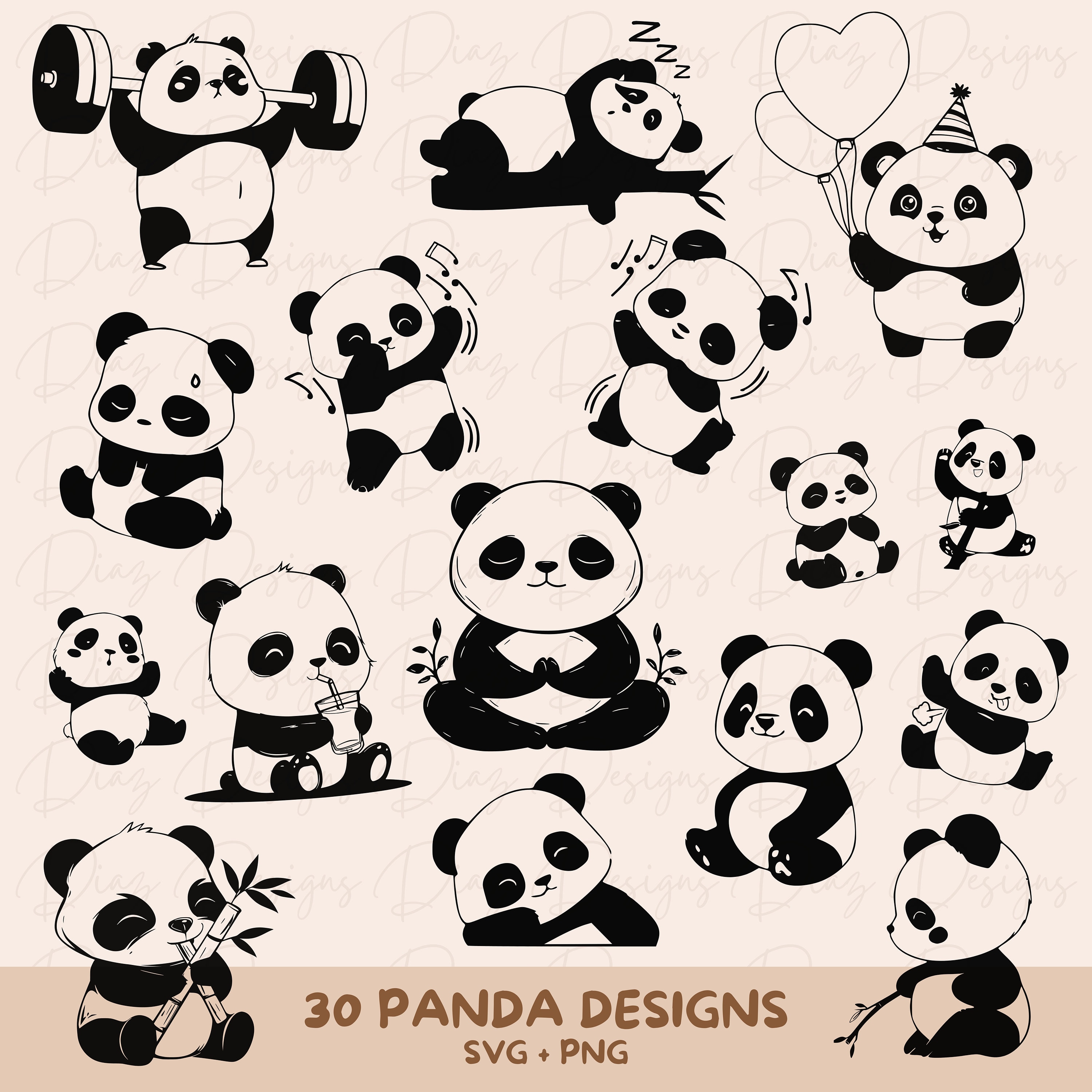 Panda Svg Bundle, Cute Panda Svg, Kawaii Panda Clipart, Funny Panda Cut ...
