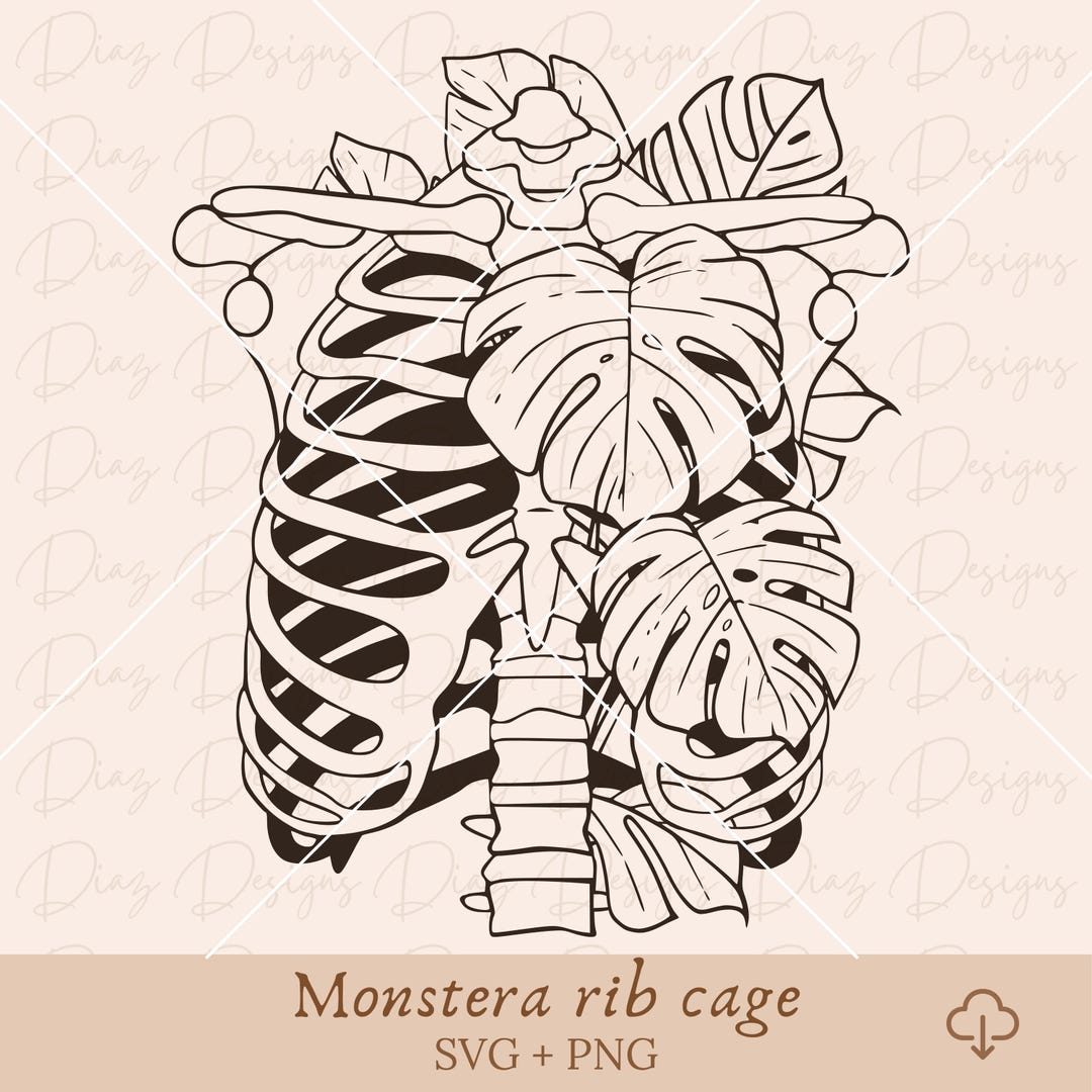 Floral Skeleton Ribcage Svg, Monstera Plant Svg, Monstera Clipart, Rib ...