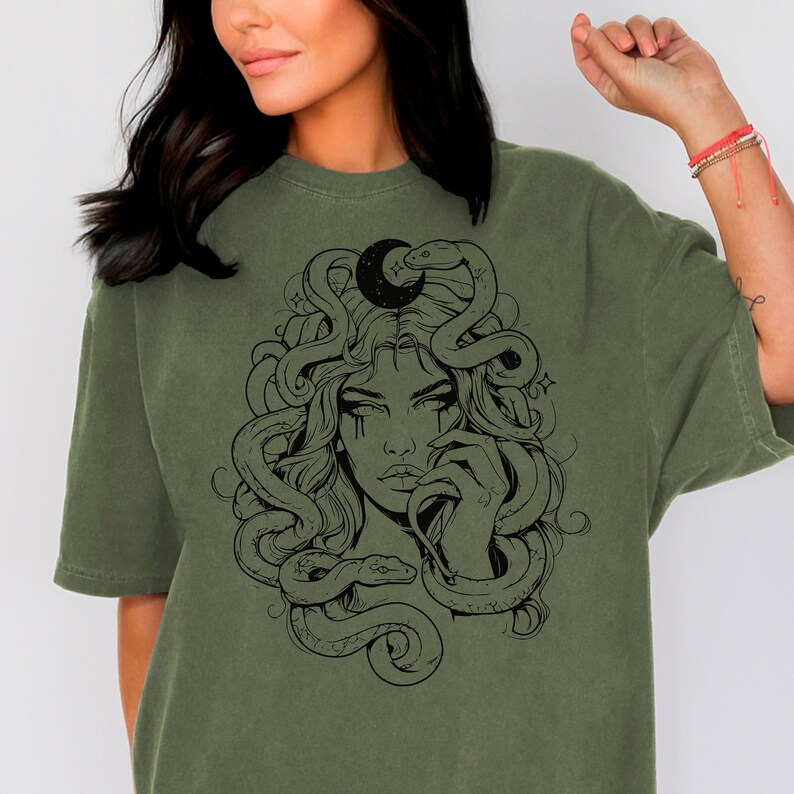 Medusa svg file, medusa png, medusa tattoo svg, medusa vector, greek mythology svg, medusa head clipart, greek goddess svg, snake head png. image 2
