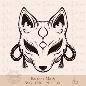 Japanische Fuchsmaske Kitsune SVG, Kitsune Yokai Clipart, Yokai Maske SVG, japanische Maske Tattoo, Kitsune Schneidedatei, Kitsune Vektor