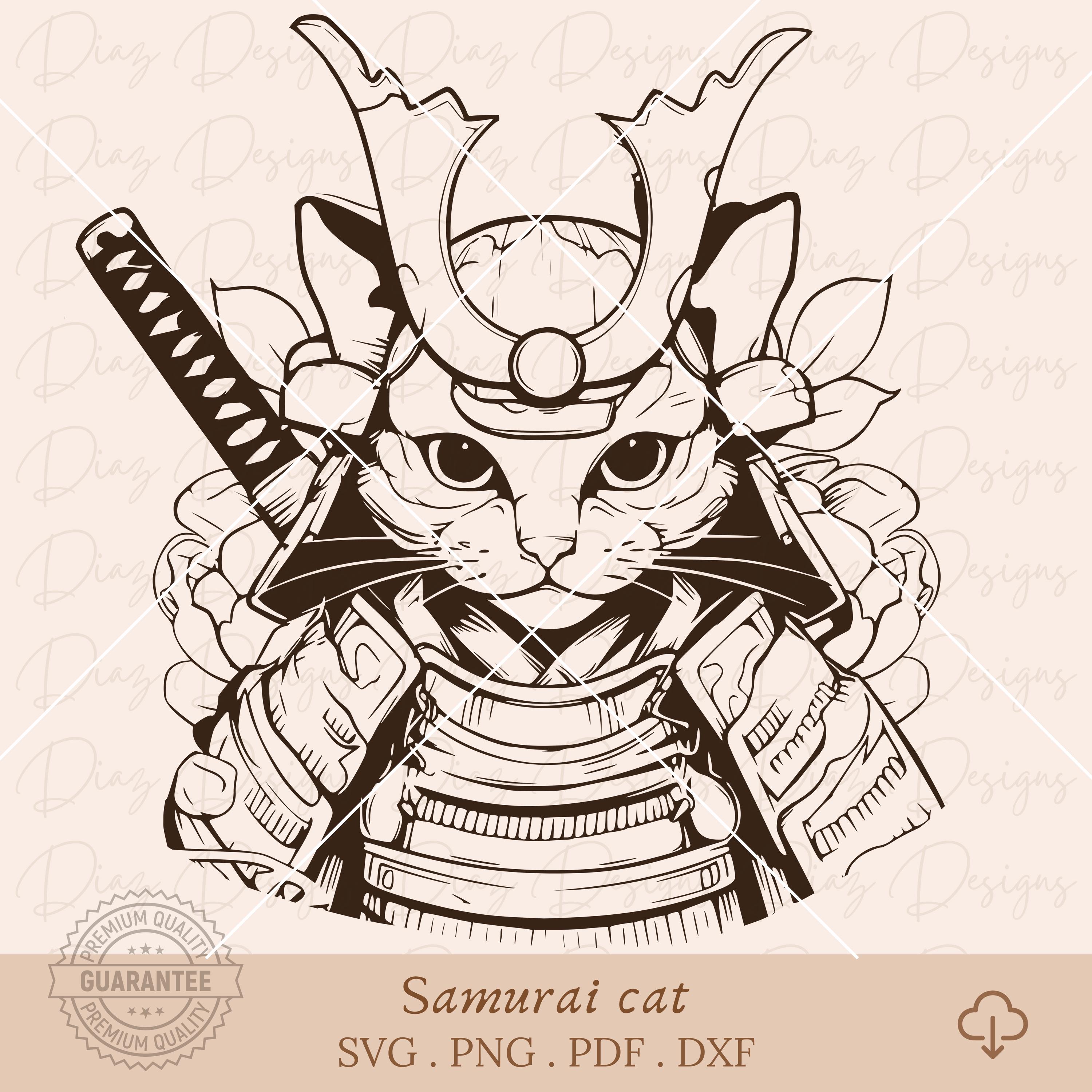 Samurai Cat Svg, Japanese Samurai Cat Png, Samurai Cut File
