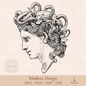 Medusa svg cut file, medusa greek statue svg, medusa tattoo svg, greek mythology svg, medusa head clipart, greek goddess svg, snake head png