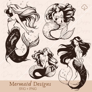Conceptions de svg de sirène, png de dessin de sirène, coloration de sirène, clipart de sirène, fichier coupé de sirène, svg de coquillages de mer, clipart de vie marine.