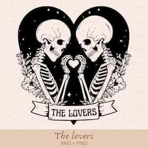 Gli amanti dei tarocchi in formato SVG, scheletro carta dei Tarocchi png clipart, file di taglio dei tarocchi degli amanti, vettore dei tarocchi scheletro, scheletro di San Valentino png