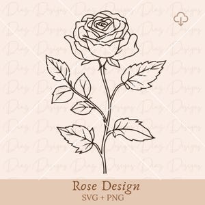 Single rose tattoo svg, rose svg cut file, roses clipart, wildflower svg, floral tattoo svg, botanical svg, tattoo design svg, roses png.